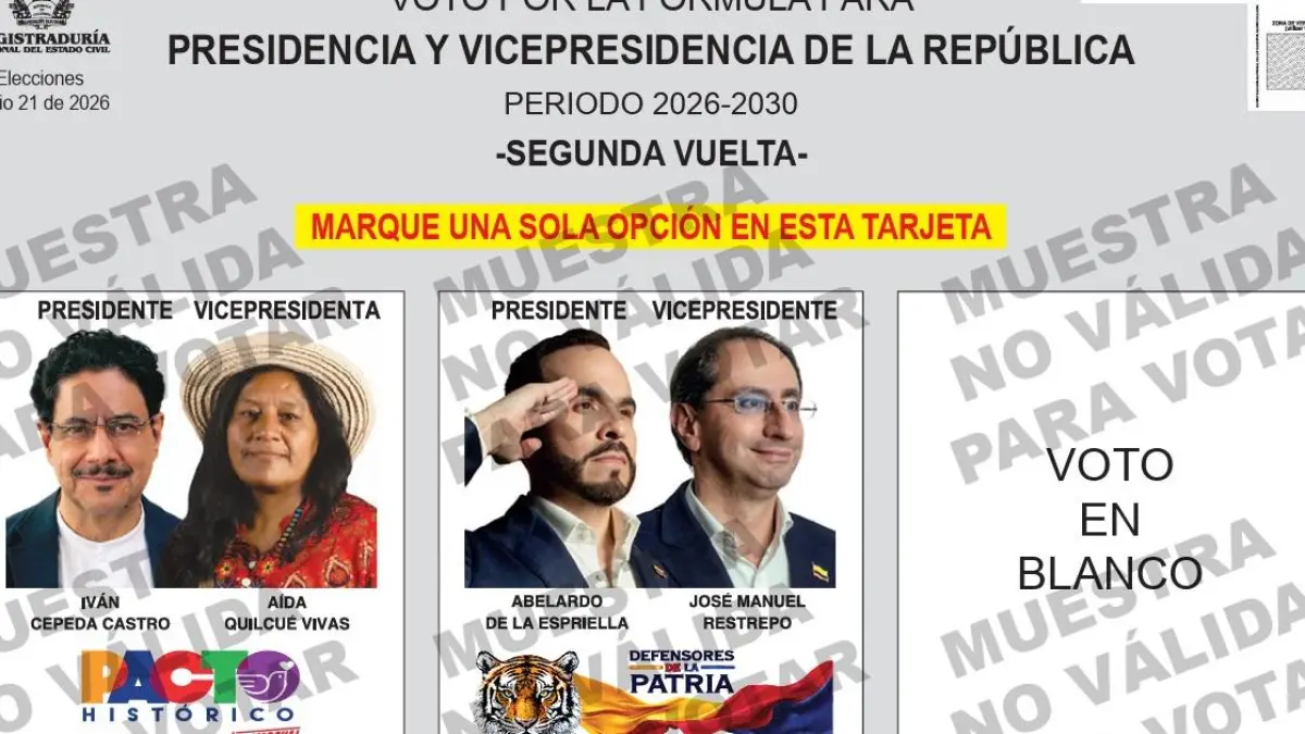 Elecciones 2026: quedó listo el tarjetón para la segunda vuelta presidencial del próximo 21 de junio

El orden de los candidatos será el mismo que fue definido para la primera vuelta electoral, según la Registraduría (@Registraduria).

Detalles ⬇️