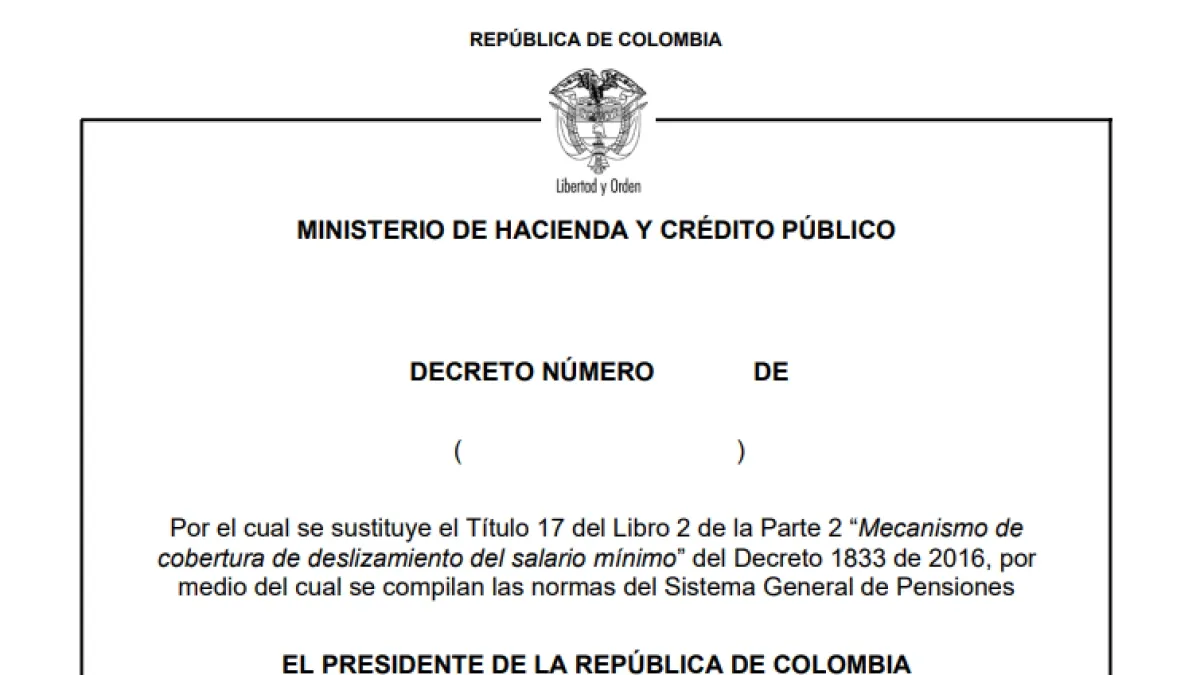 Proyecto de decreto propone 2 esquemas para que el Estado cubra riesgo de las pensiones ligadas al salario mínimo